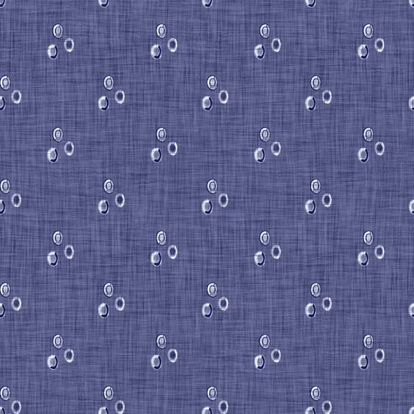 Seamless indigo doodle dot texture. Blue woven boro cotton dyed effect background. Japanese repeat batik resist wash pattern. Distressed dotted dye spot. Asian all over cloth print. — Stock Photo, Image