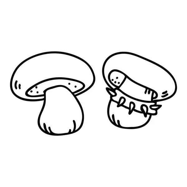 Punk rock satans bolete fungi monochrome lineart vector illustratie. Eenvoudig alternatief sticker clipart. Kinderen emo rocker schattige hand getrokken schimmels. Tekenfilm grungy tatoeage met houding motief. — Stockvector