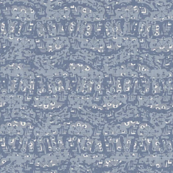 Nahtlose Französisch Bauernhaus Leinen Sommer Block Print Hintergrund. Provence blau grauen Leinen rustikalen Muster Textur. Shabby Chic Stil alten gewobenen Flachs verschwimmen. Textilien überall im Druck. — Stockfoto