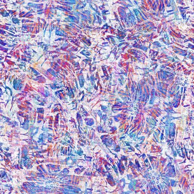 Kusursuz yaz boho 'su parmak izini sildi. Grunge hafif suluboya kolaj dokusu arka planı. Plaj desenli tekstil kumaşı. Boya mavisi, pastel, bulanık, püre, her yerde arıza var. 