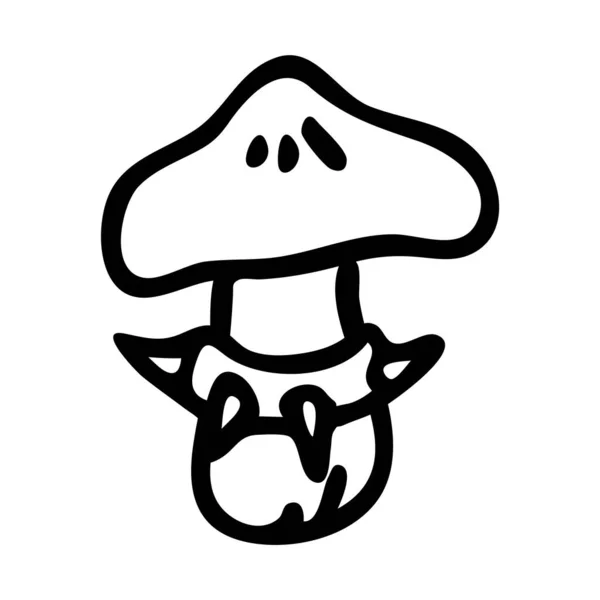 Punk rock webcap fungi monochrome lineart vector illustration. Simple alternative sticker clipart. Kids emo rocker cute hand drawn fungi. Cartoon grungy tattoo with attitude motif. — Stock Vector