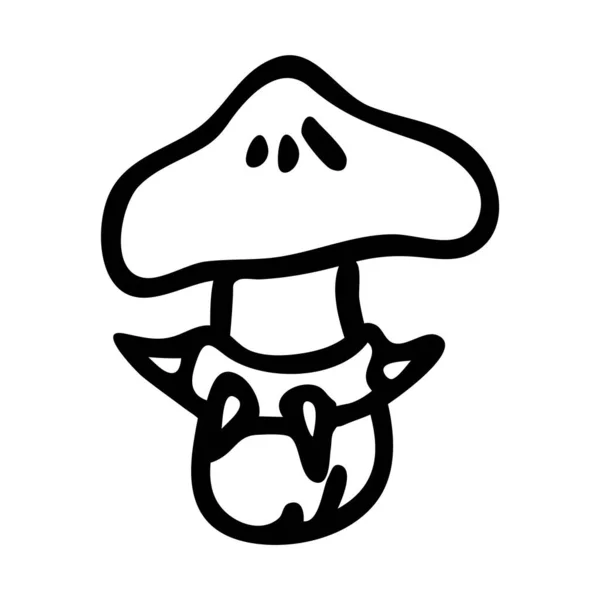 Punk rock webcap fungi monocromatico linearte vettoriale illustrazione. Semplice alternativa adesivo clipart. Bambini emo rocker carino mano disegnato funghi. Tatuaggio grungy cartone animato con motivo atteggiamento. — Vettoriale Stock