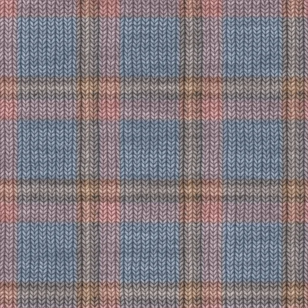 Sticka ull rutigt bakgrundsmönster. Traditionell varm rutig handsydd stygnstruktur effekt. Sömlös maskulin tweed effekt tyg. Melange vinter tartan över hela tryck. — Stockfoto