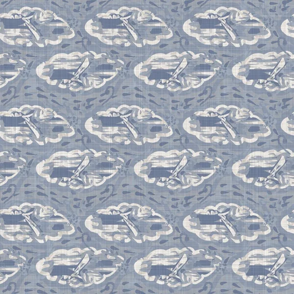 Sömlös fransk bondgård linne sommar block tryck bakgrund. Provence blå grå linne rustik mönster konsistens. Shabby chic stil gammal vävd lin oskärpa. Textil över hela tryck. — Stockfoto