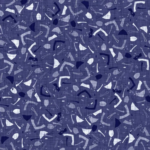 Бесшовная текстура индиго блока печати. Синий тканый хлопок, окрашенный в синий цвет фона. Японцы повторяют батик, сопротивляясь шаблону мотива. Азиатский сплав по всему текстильному размытию тканей. — стоковое фото