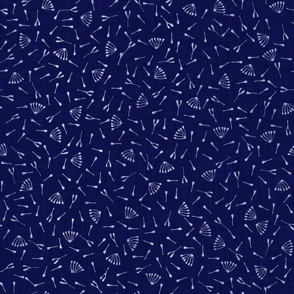 藍青花ブロックプリントリネンの質感の背景を染め。シームレスに織られた日本の繰り返しバティックパターンウォッチ。花の有機悩んでいるブロック｜print all over text.. — ストック写真