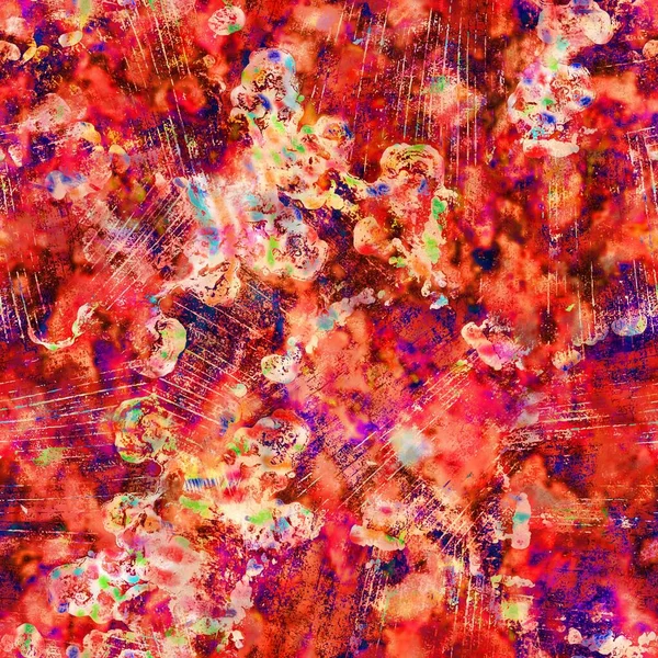Borrado vermelho pintado aquarela floral colagem textura fundo. Grunge gravata angustiada flor melange padrão sem costura. Efeito de falha ombre brilhante variegado em toda a impressão. — Fotografia de Stock