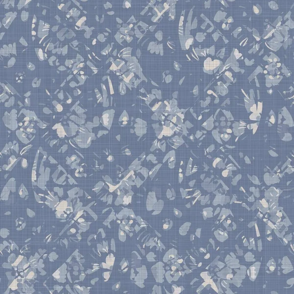 Seamless french farmhouse linen summer block print background. Provence blue gray linen rustic pattern texture. Shabby chic style old woven flax blur. Textile all over print. — Stock Photo, Image