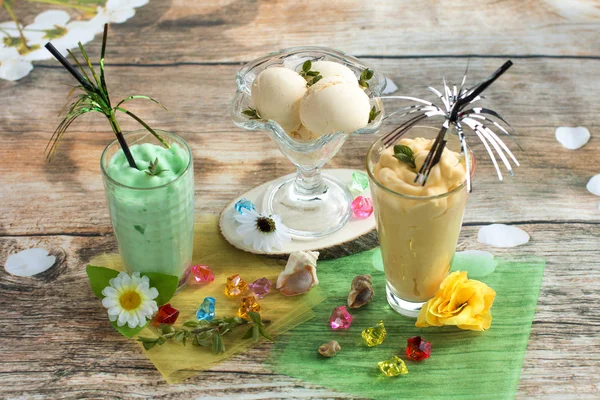 Colorful cool cocktails and ice-cream yellow.