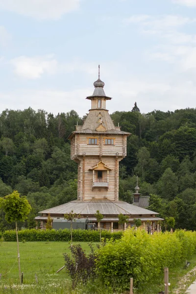 Wooden Russian house. Large wooden mansion country house and sanatorium.