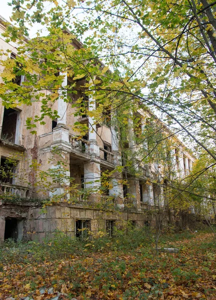 an abandoned hotel. Old crumbling building