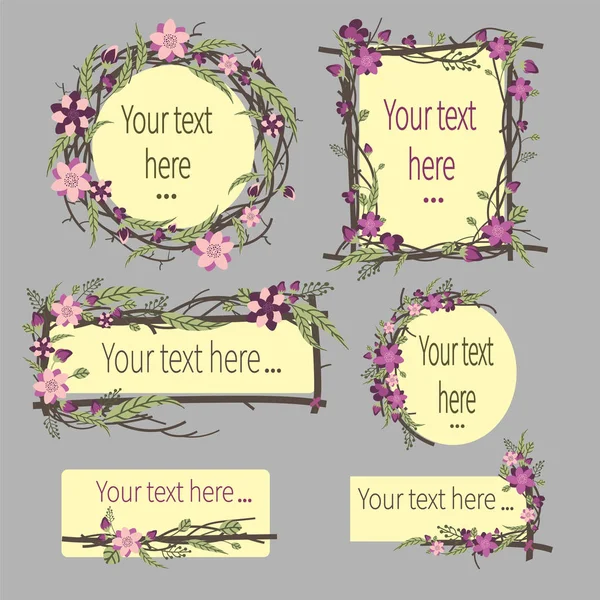 çiçek çerçeveler gri bir arka plan üzerinde farklı şekiller kümesi