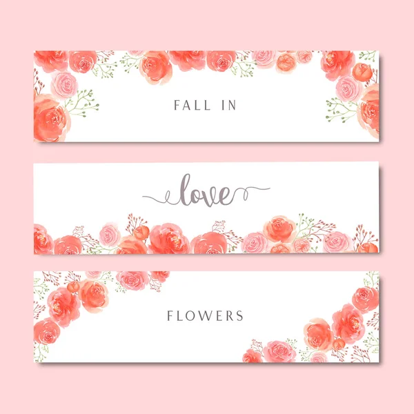 Akvarel Blomster Håndmalede Med Tekst Banner Frodige Blomster Aquarelle Isoleret - Stock-foto