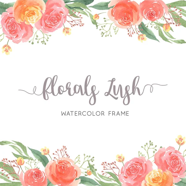 Watercolor florals hand painted with text frame border, lush flowers aquarelle isolated on white background. Design flowers decor for card, save the date, wedding invitation cards, poster, banner design.