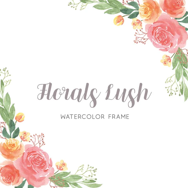 Watercolor florals hand painted with text frame border, lush flowers aquarelle isolated on white background. Design flowers decor for card, save the date, wedding invitation cards, poster, banner design.