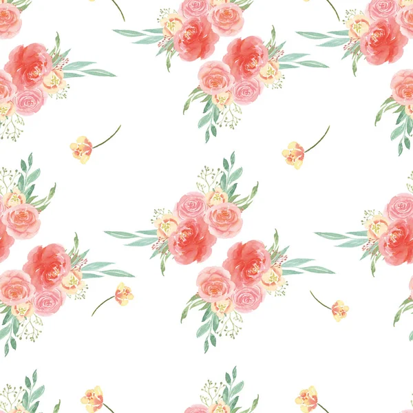 Seamless Pattern Floral Lush Watercolour Style Vintage Textile Flowers Aquarelle — Stock Photo, Image