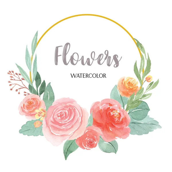 Watercolor florals hand painted with text wreaths frame border, lush flowers aquarelle isolated on white background. Design flowers decor for card.