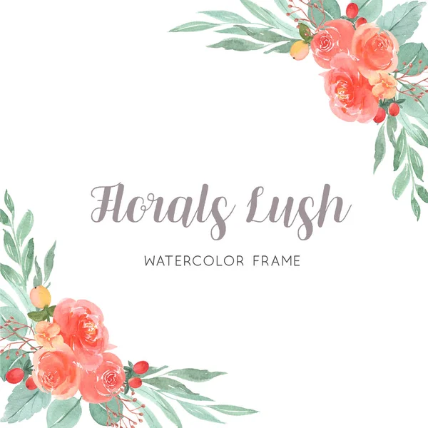 Watercolor florals hand painted with text frame border, lush flowers aquarelle isolated on white background. Design flowers decor for card, save the date..
