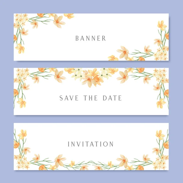 Watercolor flowers with text banner, lush flowers aquarelle hand painted isolated on white background. Design border for card, save the date, wedding invitation cards, poster, banner design