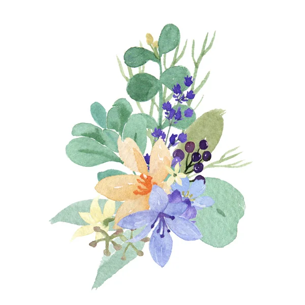 수채화 꽃다발 Florals 그린된 Llustration 빈티지 스타일 배경에 결혼식 포스터 — 스톡 사진