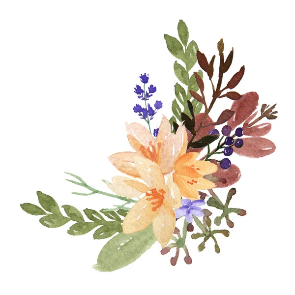 Akwarela Bukietów Kwiatowych Ręcznie Malowane Kwiaty Bujną Karp Stylu Vintage — Zdjęcie stockowe