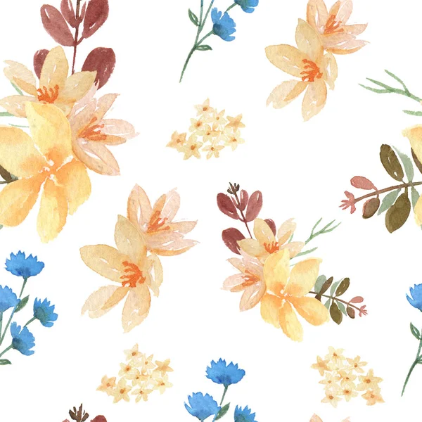 Pattern Seamless Floral Lush Watercolour Style Vintage Textile Flowers Aquarelle — Stock Photo, Image