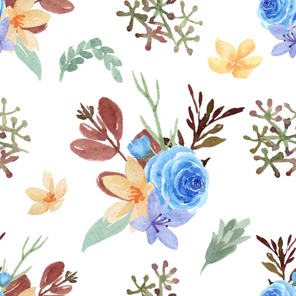 Pattern Seamless Floral Lush Watercolour Style Vintage Textile Flowers Aquarelle — Stock Photo, Image