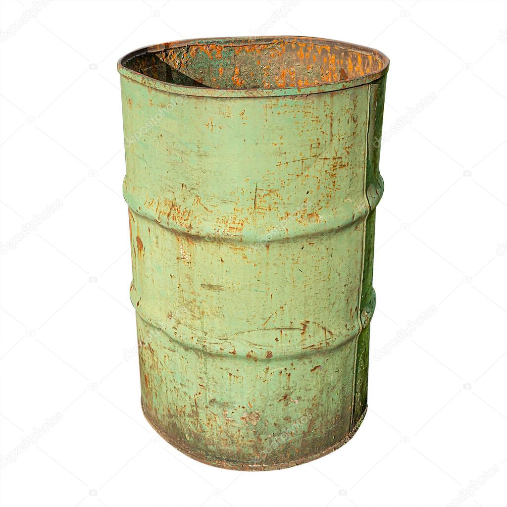 old metal barrel isolated on a white background.