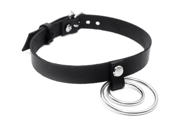 Black Leather Choker White Background Side View — Stock Photo, Image