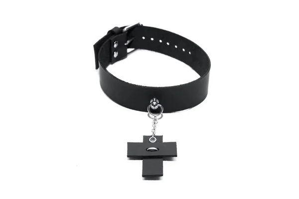 Black Leather Choker White Background Side View — Stock Photo, Image