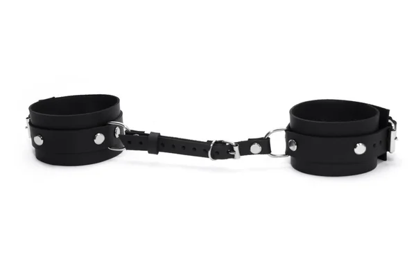 Black Leather Handcuffs Isolated White Background Bdsm Kit — Stock Photo, Image