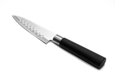 Beyaz arka plan üzerinde izole Siyah saplı mutfak çelik keskin bıçak