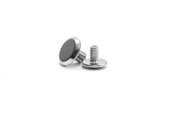 Belt screw in silver color isolated on white background. Side view