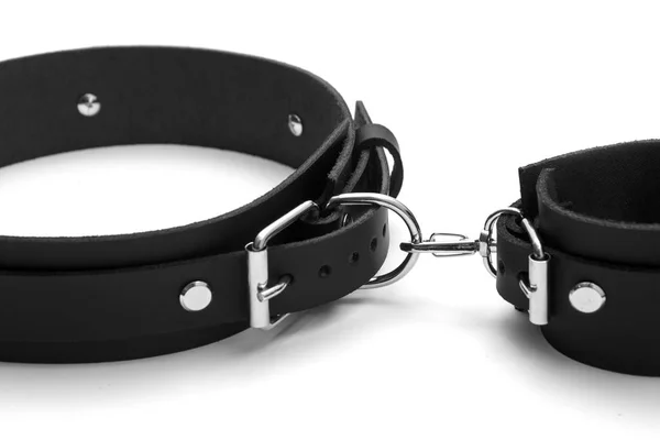 Bdsm Leather Bracelets Arm Leg Isolated White Background — Stock Photo, Image