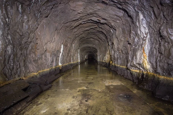 Ancienne Mine Fer Tunnel Souterrain Inondé Eau Bois — Photo