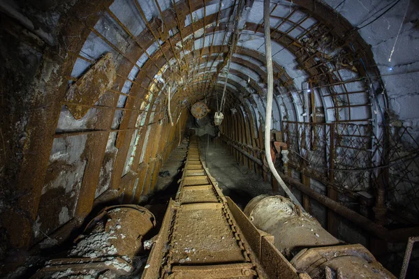 Túnel Subterráneo Minas Carbón Con Rieles — Foto de Stock