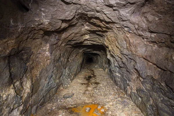 Золотий Рудниковий Вал Тунелю Дрейфу Під Землею — стокове фото