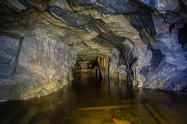 Underground gold mine shaft tunnel drift flooded with water