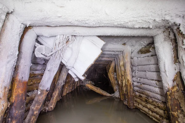 Underground gold mine shaft tunnel drift with ice