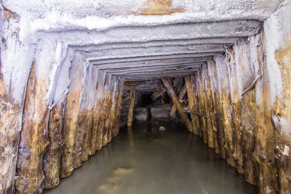 Mina Oro Subterránea Túnel Deriva Con Hielo — Foto de Stock
