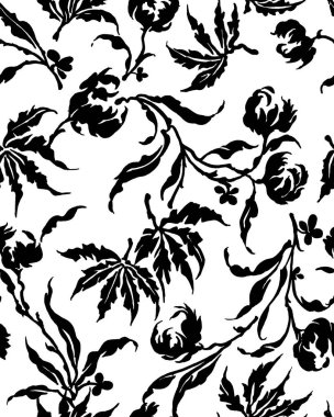 Kusursuz el yazması, siyah beyaz çiçek desenli resimler ve çizimler.