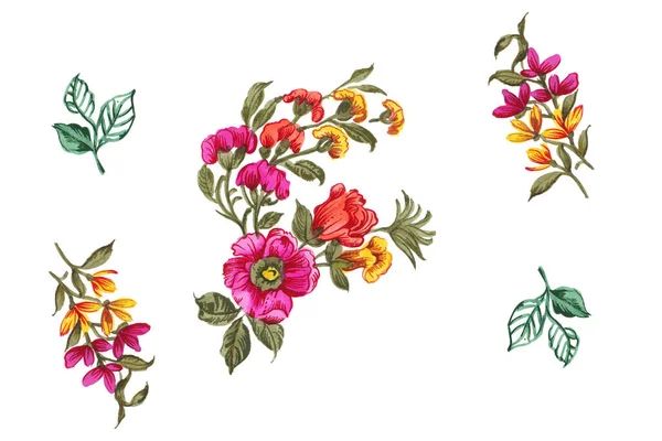 Красивий Набір Квітів Акварелі — стокове фото
