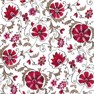 Suluboya kusursuz desen. Suluboya şeklinde dekoratif çiçek. etnik