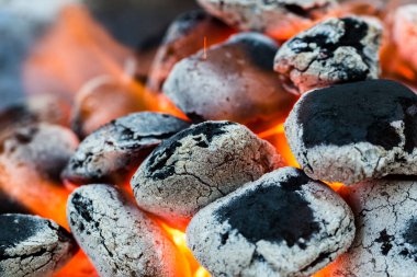 Düzenlenmiş kömürler (seçici odak) Barbekü için hazır