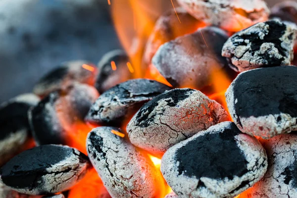 Düzenlenmiş kömürler (seçici odak) Barbekü için hazır