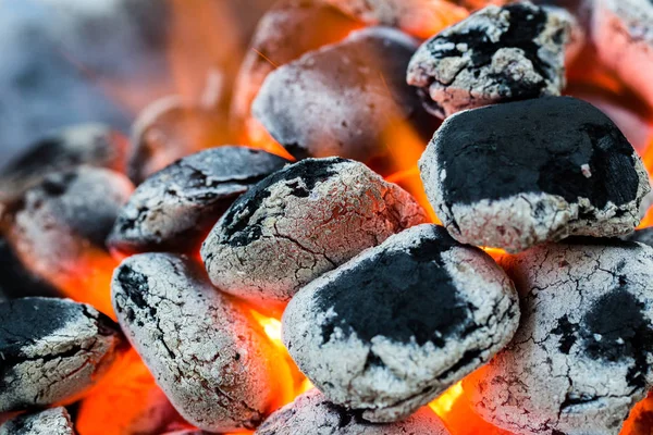 Düzenlenmiş kömürler (seçici odak) Barbekü için hazır