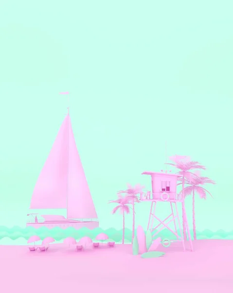 3d illustration of a yacht and beach house