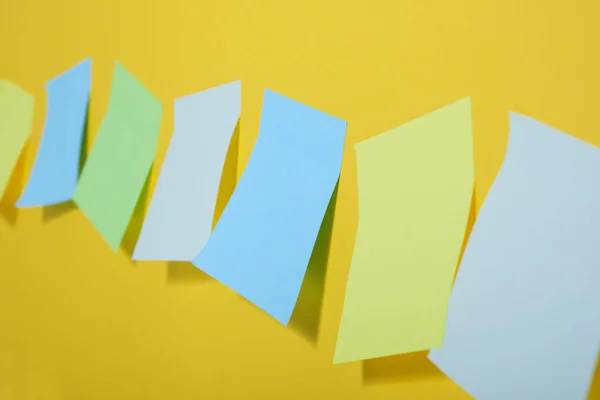 Bright Colored Sticky Notes Yellow Background Row Copy Space Selective — Stock Photo, Image