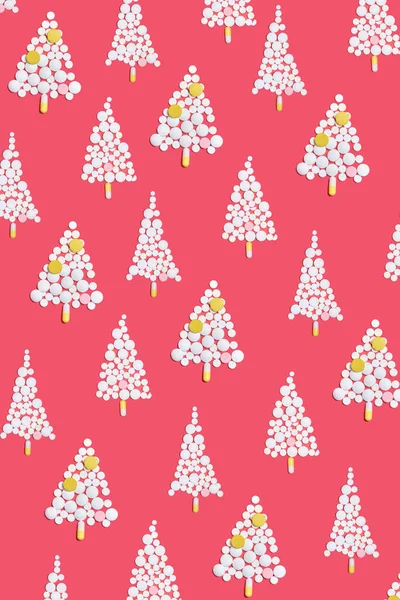 Weihnachtsbaum Aus Pillen Weihnachten Konzeptioneller Hintergrund Zum Thema Neujahr Für — Stockfoto