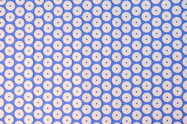 blue massage acupuncture mat with white massage tips, massage mat for relaxation and treatment of back and body pain